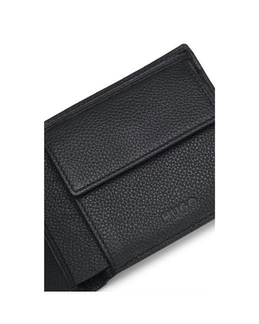 HUGO Black Grained-Leather Billfold Wallet With Logo Plate for men