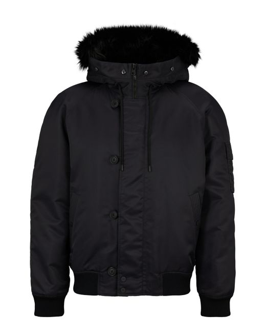 HUGO Black Water-repellent Padded Jacket With Faux-fur Hood Lining for men