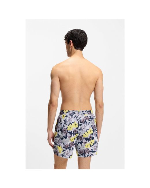 HUGO Blue Quick-Dry Swim Shorts With All-Over Print for men