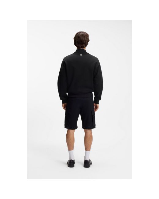 HUGO Black Cotton-Blend Jacket With Broderie Stripes for men
