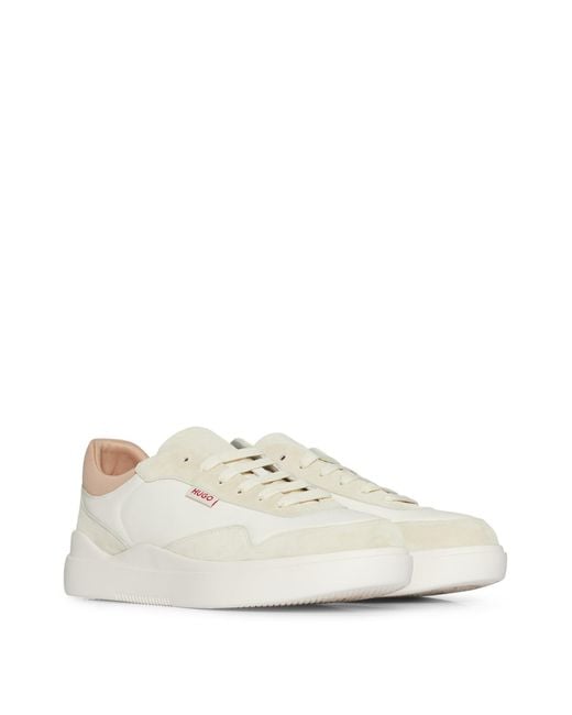 HUGO White Cupsole-style Trainers In Leather And Suede for men