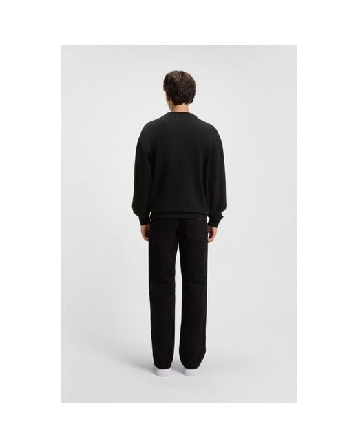 HUGO Black Cotton-Terry Sweatshirt With Ombré Logo Embroidery for men