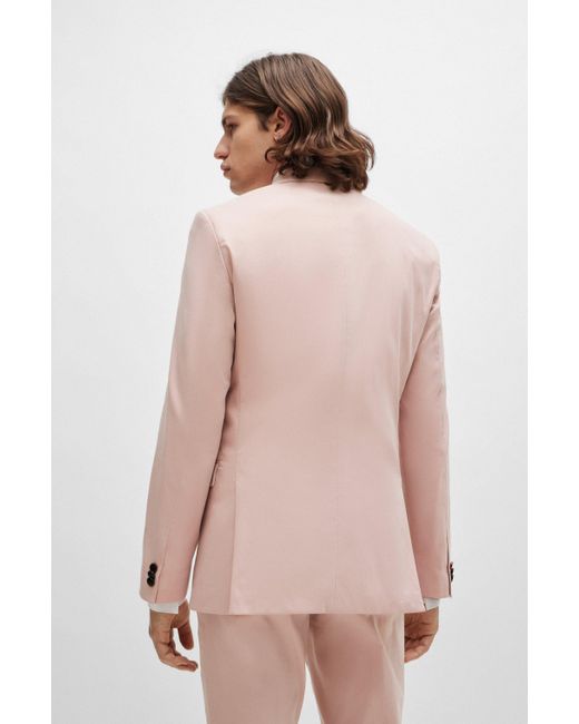 HUGO Pink Extra-slim-fit Suit In A Lightweight Cotton Blend for men
