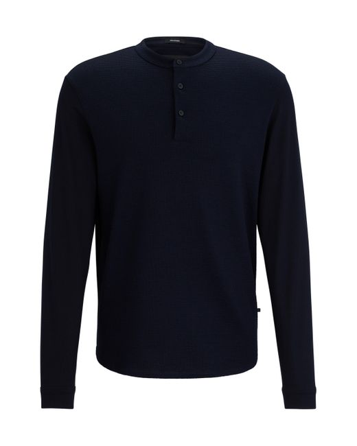 Boss Blue Stretch-cotton Polo Shirt With Henley Neckline for men