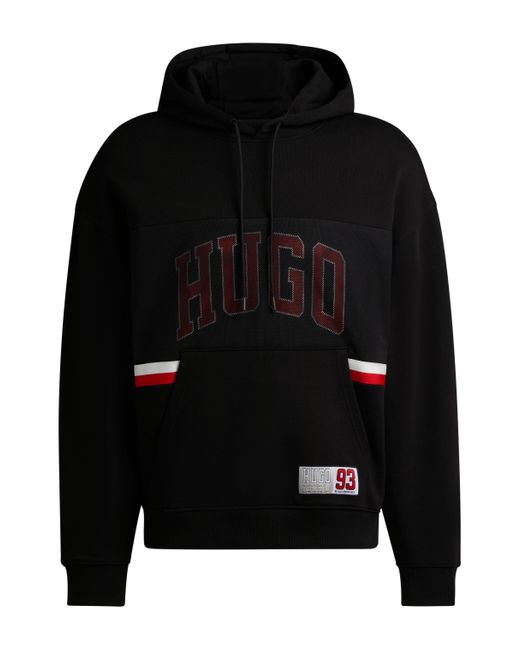 HUGO Relaxed-fit Hoodie Van Katoenen Badstof Met Een Sportief Logo in het Black voor heren