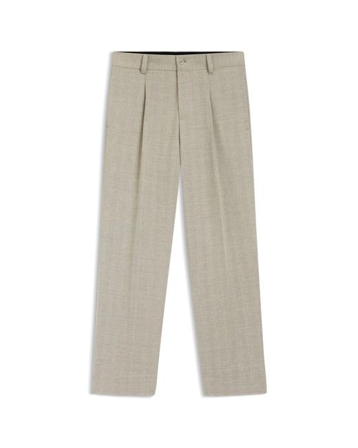 HUGO Natural Modern-Fit Trousers With Herringbone Weave for men