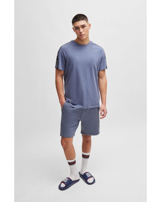 HUGO Shorts aus Baumwoll-Terry mit Logo-Stickereien und Tunnelzugbund in Blue für Herren