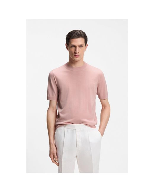Boss Pink Short-Sleeved Knit T-Shirt for men