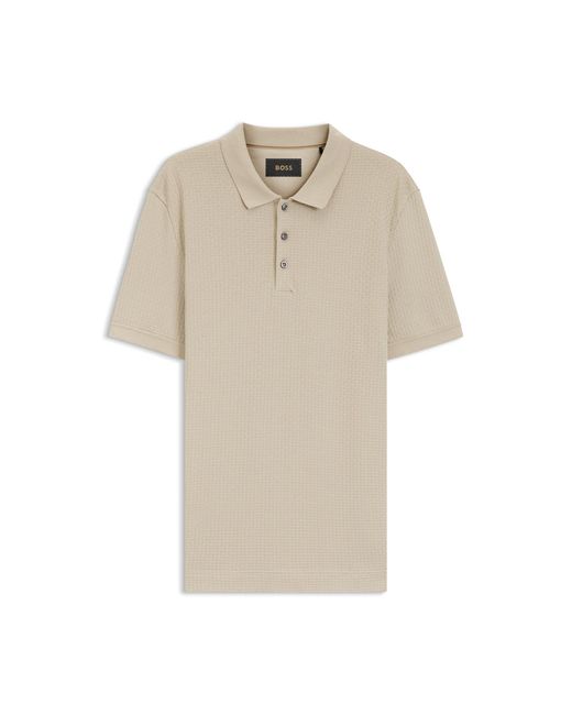 Boss Brown Mercerised-Cotton Polo Shirt With Basket Weave for men