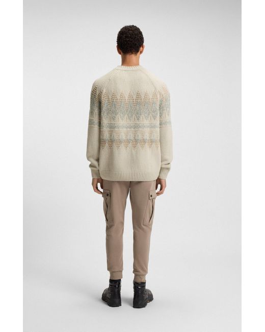 Boss Relaxed-Fit Trui Van Katoen Met Gebreid Patroon in het Natural voor heren