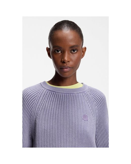 HUGO Purple Knitted-Cotton Sweater With Happy Logo