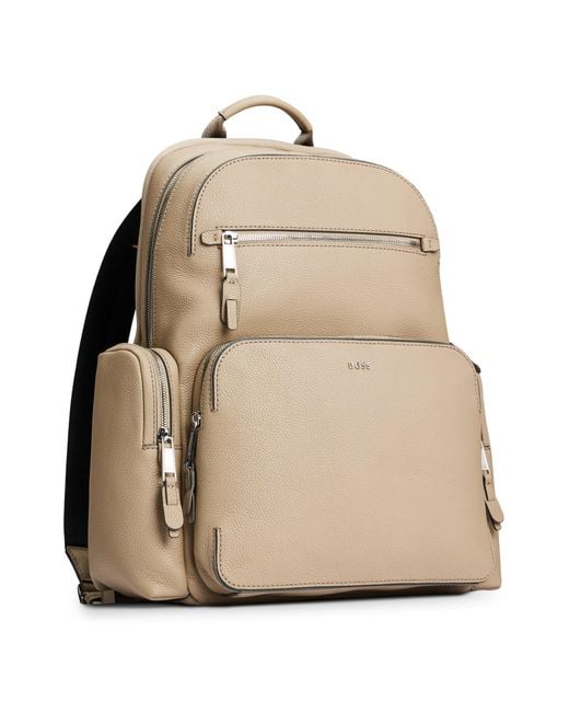 Boss Natural Grained-leather Backpack With Logo Lettering for men