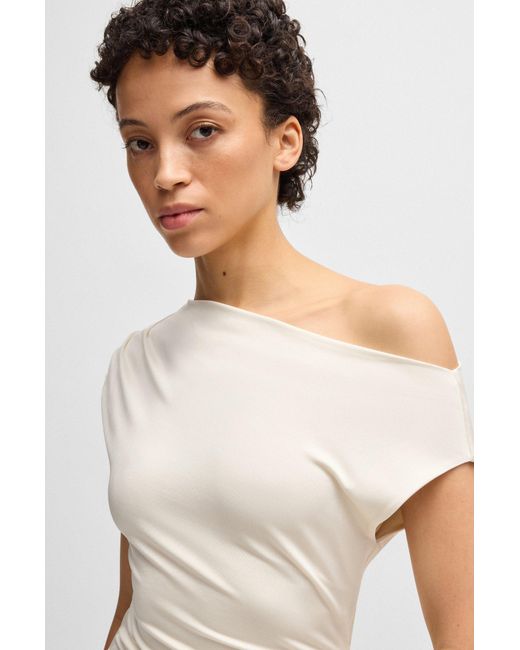 Boss White Schulterfreies Kleid Aus Stretch-Jersey