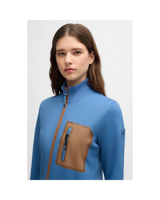 Boss Blue Equestrian Cardigan With Zipped Chest Pocket