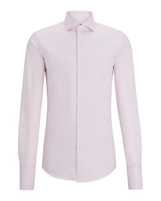 Boss White Slim-fit Shirt In Structured Cotton With Spread Collar for men