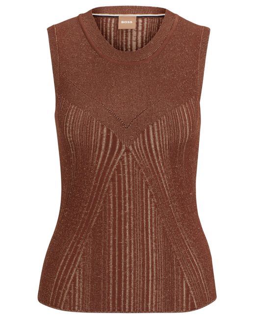 Boss Brown Sleeveless Knitted Top With Ribbed Structure