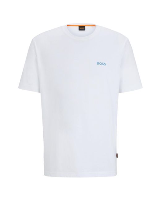 Boss White Cotton-jersey T-shirt With Decorative Reflective Artwork for men