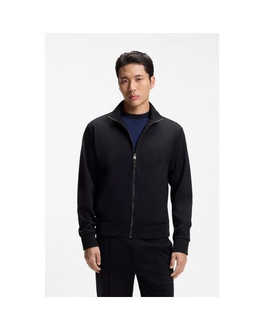 Boss Black Stand-Collar Wool-Blend Sweatshirt With Full Zip for men