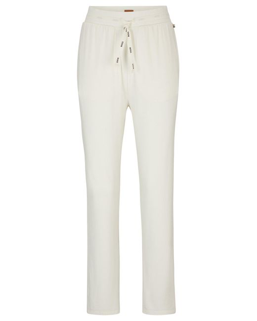 Boss White Straight-leg Tracksuit Bottoms In Stretch Fabric