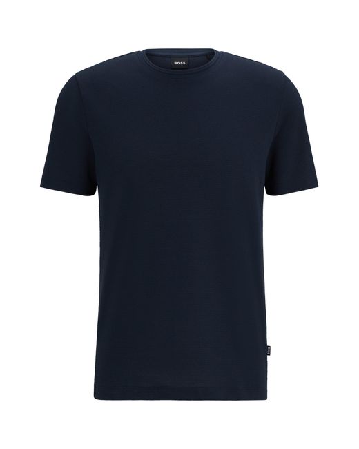 Boss Blue Cotton-blend T-shirt With Bubble-jacquard Structure for men
