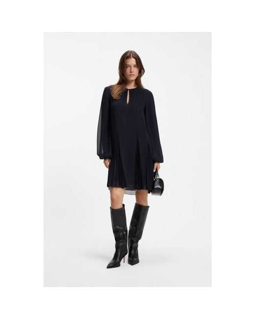 Boss Blue Short Dress With Plissé Inserts