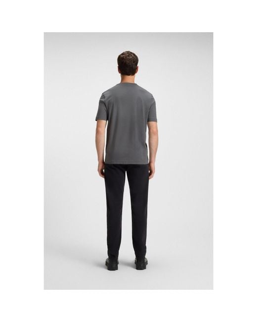 Boss Gray Stretch-Cotton T-Shirt With Logo Print for men