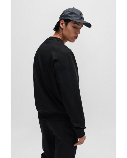 HUGO Regular-Fit Sweatshirt aus Stretch-Baumwolle mit Stack-Logo in Black für Herren