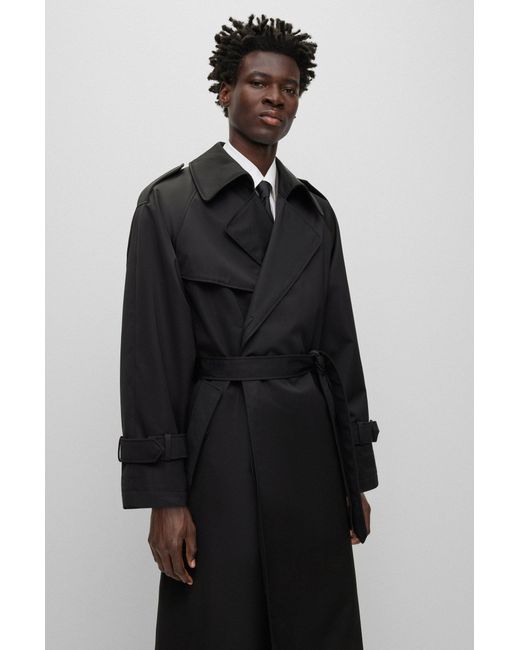 BOSS The Change Trench Coat With Detachable Belt in Black for Men