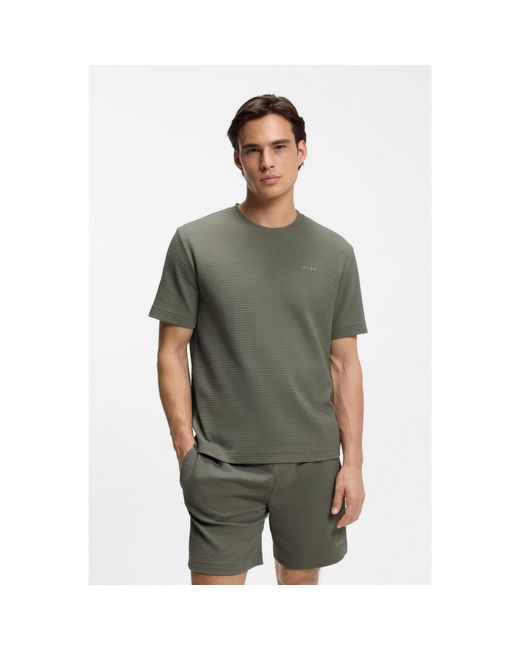 HUGO Green Waffle-Structured Pyjama T-Shirt With Embroidered Logo for men