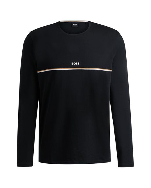 Boss Black Long-sleeved Pyjama T-shirt With Signature Stripe And Logo for men