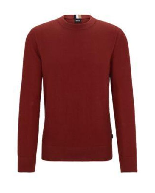 Pull en coton microstructuré Boss pour homme en coloris Red