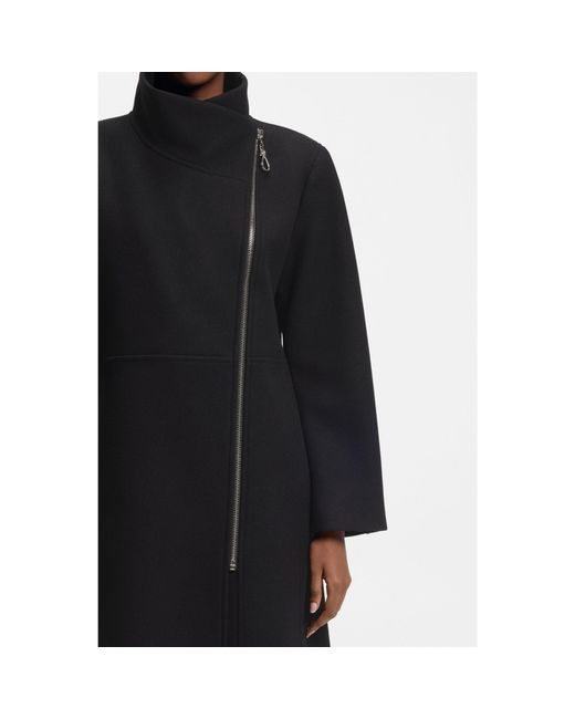 HUGO Black Regular-Fit Coat With Asymmetric Zip