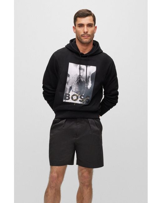 Mens Clothing Activewear gym and workout clothes Hoodies BOSS by HUGO BOSS Cotton Logo Tape Oversized Hooded Sweatshirt in Black for Men Save 40% 