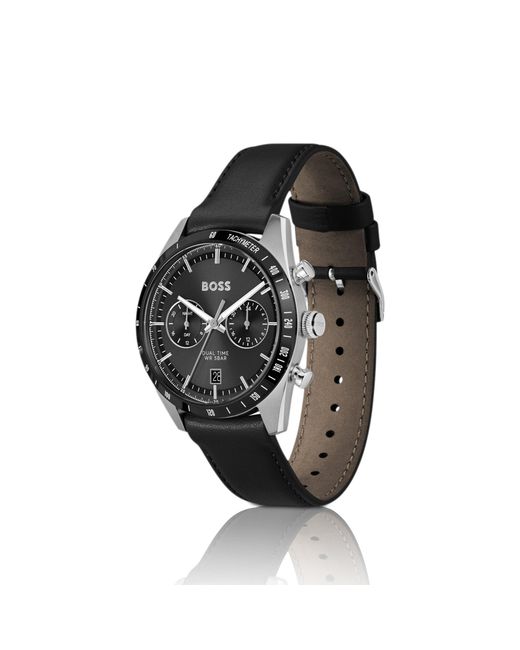 Boss Black Tourmaster-Dial Watch With Leather Strap for men