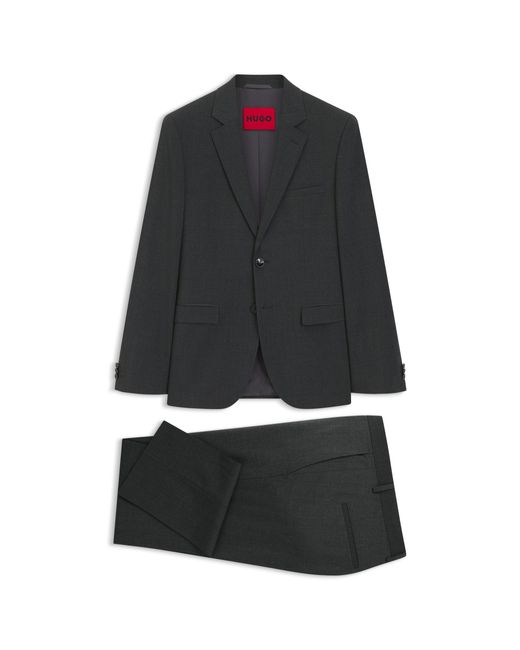 HUGO Black Wool-Blend Two-Piece Extra-Slim-Fit Suit for men