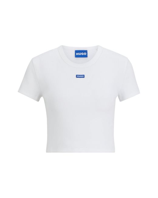 T-shirt Slim en coton stretch avec étiquette logotée bleue BOSS by Hugo Boss en coloris White