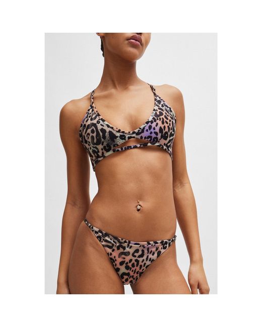 HUGO Red Leopard-Print Bikini Bottoms With Stacked-Logo Charm