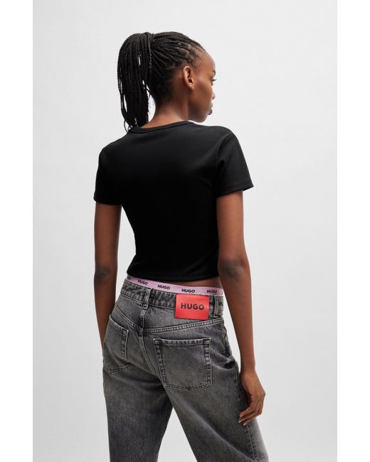 HUGO Black Slim-Fit T-Shirt in Cropped-Länge aus Baumwoll-Mix mit Stack-Logo