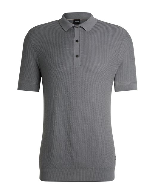 Boss Gray Regular-fit Polo Sweater With Mixed Structures for men