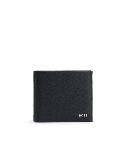 Boss Black Grained-Leather Wallet With Metal Logo for men