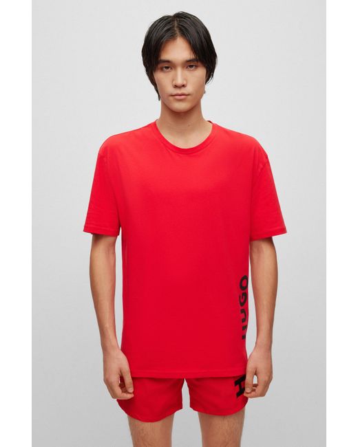 HUGO Cotton-jersey T-shirt With Contrast Vertical Logo in Red for Men ...