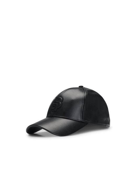 Boss Black Faux-Leather Cap With Double B Monogram
