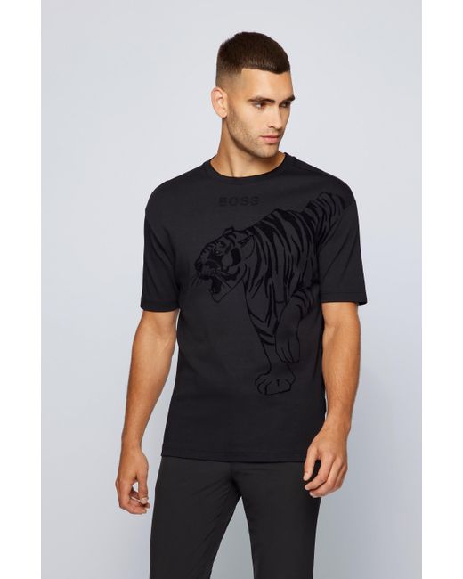 BOSS by HUGO BOSS Organic-cotton T-shirt With Tiger Graphic And ...