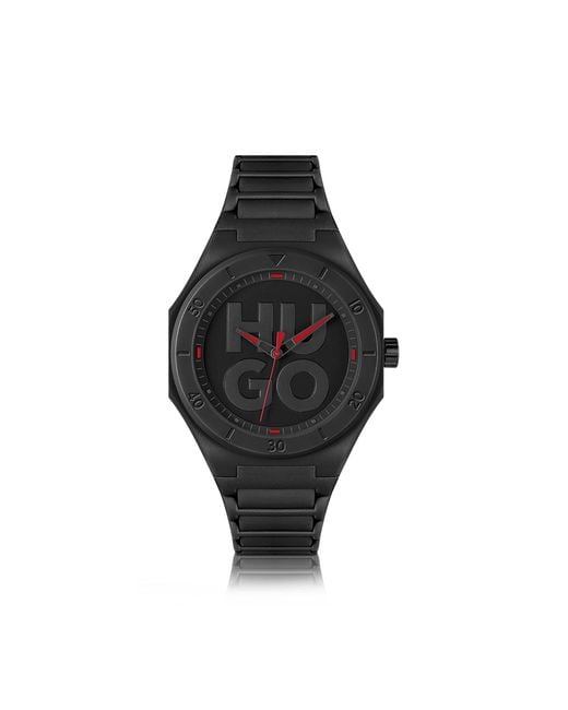 HUGO Black Watch With Silicone Strap And Stacked-logo Dial Men's Watches for men