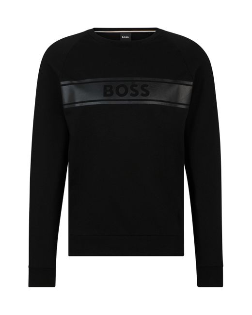 Boss Sweatshirt Van Katoenen Badstof Met Ton-sur-ton Logoprint in het Black voor heren