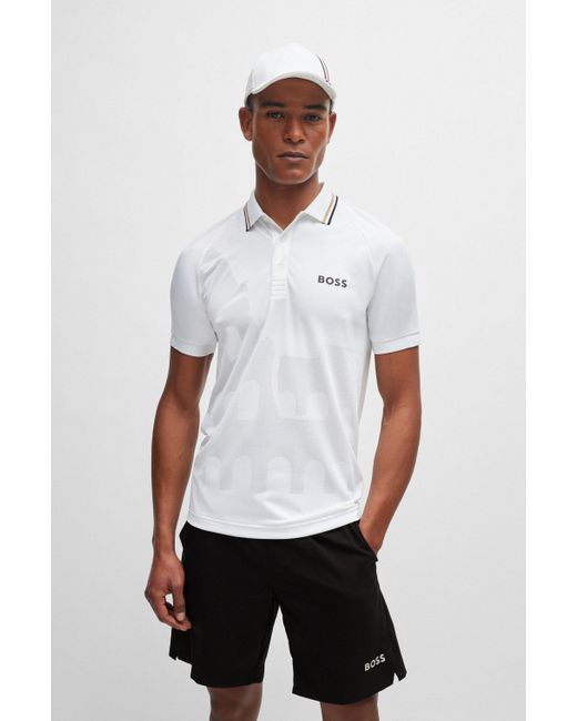 Boss White X Matteo Berrettini Slim-fit Polo Shirt In Engineered Jacquard Jersey for men