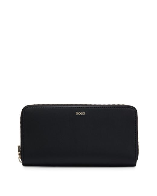 Boss Black Faux-leather Zip-up Wallet With Logo Lettering
