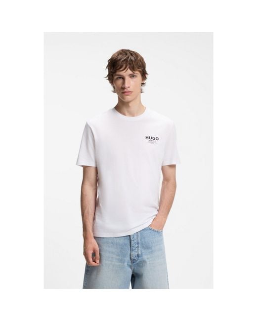 HUGO White Regular-Fit Cotton T-Shirt With Logo Print for men