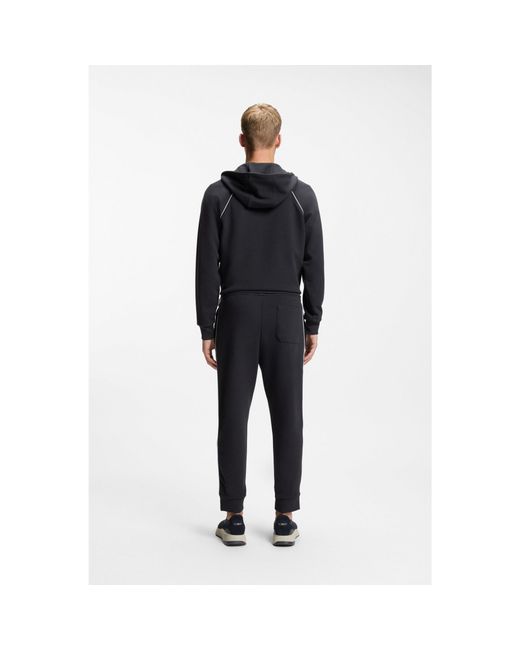 Boss Black Cotton-Blend Zip-Up Hoodie With Piping Details for men