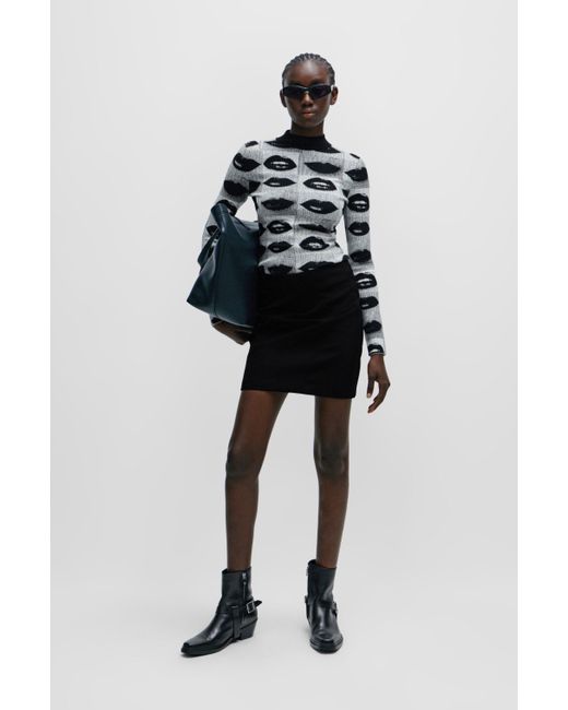 HUGO Black Regular-fit Mini Skirt In Super-stretch Material